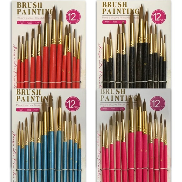 Set di pennelli per pittura ad acqua Acquerello Acrilico Pittura ad olio Craft Professional - 12 Pennelli