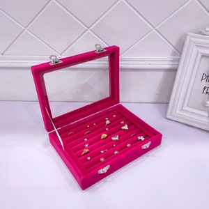 Velvet Box For Jewellery Storage Ring Cufflinks Earring Jewellery Lined Display Case Rose Pink Lined Box