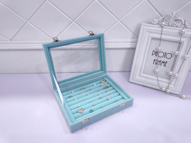 Velvet Box For Jewellery Storage Ring Cufflinks Earring Jewellery Lined Display Case Sky Blue Lined Box