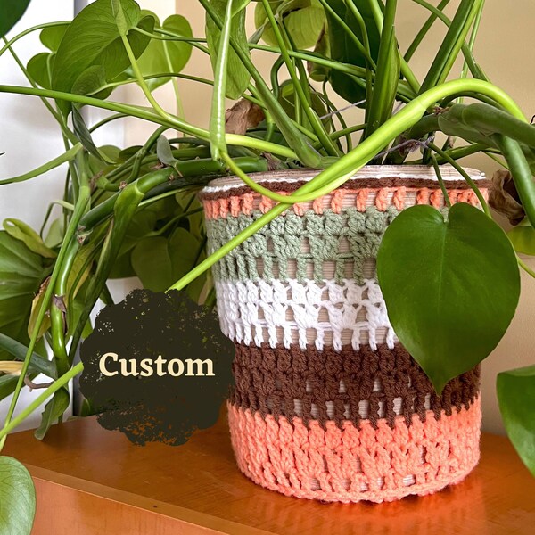 Custom Crochet Plant Pot Cover for 16 in. Indoor & Outdoor Large Plants, Personalized Color Palette Yarn Decor