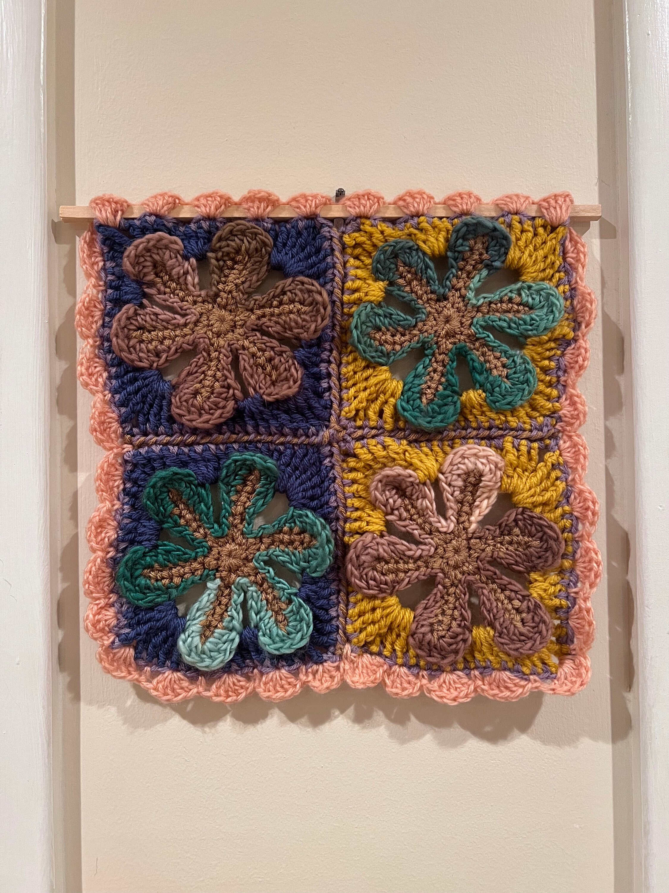 Crochet Flower Wall Art Granny Square Wall Hanging Tapestry Etsy