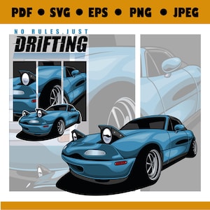 Stampa artistica di auto da drift giapponese d&#39;epoca, download digitale PDF SVG EPS