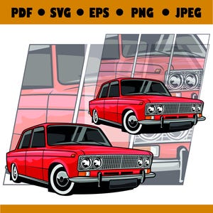 Vintage Classic Russian Car Digital Art Retro Lada 2101 Poster PDf, PNG, SVG, EPS