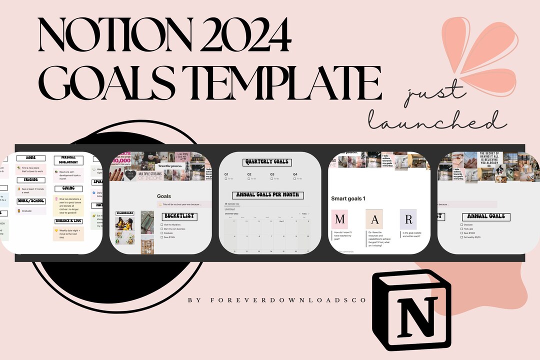 Notion 2024 Goals Template, Notion Planner, Dashboard Notion Meal