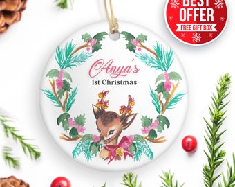 Personalized Baby's First Christmas Ornament – Deer Girl Gift