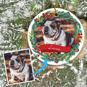 Custom Ceramic Bulldog Ornament, Based off Your Dog&#39;s Photo, Pet Memorial Keepsake, Dog Ornament Personalized, Pet Lover Gift, Pet Ornament