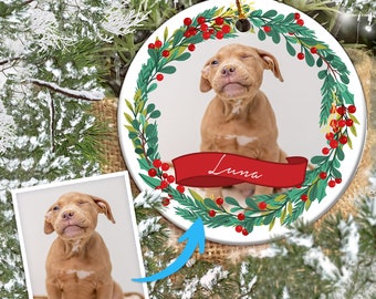 Custom Pit Bull Photo Ornament, Personalized Pet Memorial Keepsake