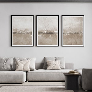 Abstract Landscape printable wall art Set of 3, Japandi wall decor, Modern Neutral Beige abstract prints