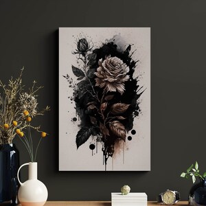 Black Rose Gothic Floral Flower Wall Art, Botanical Wall Art, Flower Exhibition Print, Digital Download