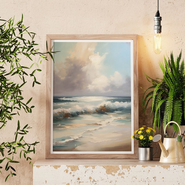 Beach Waves Wall Art, Seaside Beach Wall Art, Calm Water Exhibition Print, Digital Download