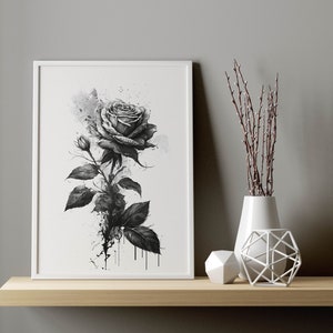 Black Rose Gothic Floral Flower Wall Art, Botanical Wall Art, Flower Exhibition Print, Digital Download