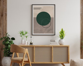 Beige Abstract Wall Art, Green Circle Wall Art, Printable Digital Download Print
