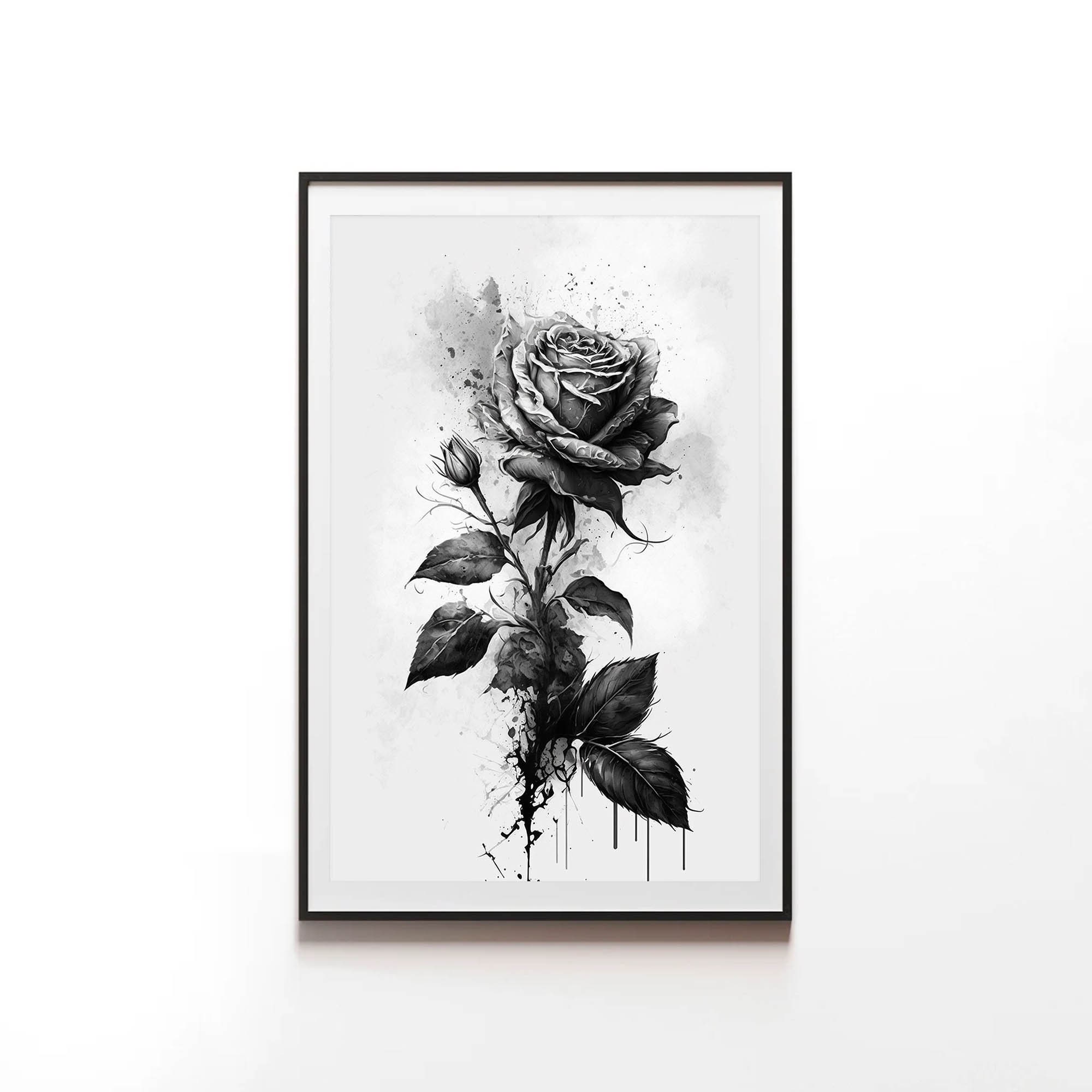 Black Rose Gothic Floral Flower Wall Art Botanical Wall Art - Etsy