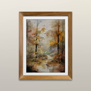 Beautiful Woodland Forest Sunrays Painting Wall Art, Large Painting Watercolor Canvas with Calm Woodland Scene