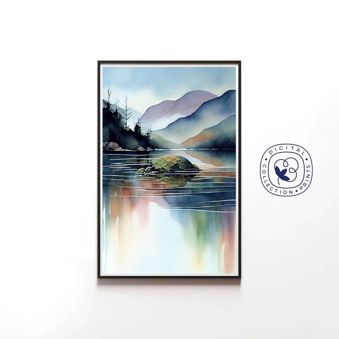 Fjord Printable Watercolor Wall Art, Lake House Wall Art, Calm Water ...