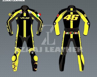 Zzaaj Leather Customized VR46 One Piece Motorbike Leather Racing Suit