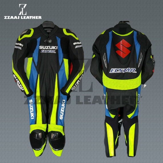 Veste De Moto Cuir Suzuki Ecstar – Pur Cuir De Vache – Avec Protections – Taille Unique