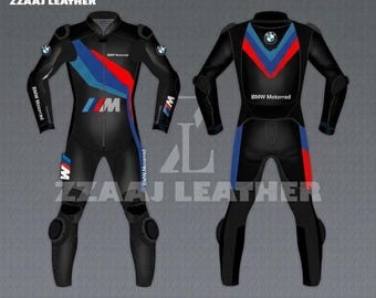 Traje de carreras de moto de cuero negro de una pieza personalizado de BMW Motorrad