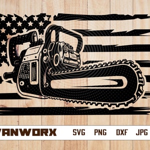 US Chainsaw Svg | Double Chain Saw Clipart | Wood Saw Cut File | Equipment Stencil | Lumberjack T-shirt Design | Blade Dxf | Wood Cutter Png