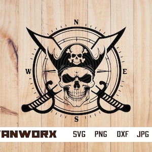 Escena pirata Svg / Brújula pirata Svg / Brújula de calavera Svg / SVG náutico / Piratería SVG / Rosa de los vientos Svg / Rosa de los vientos Svg / Png Dxf Jpg Eps