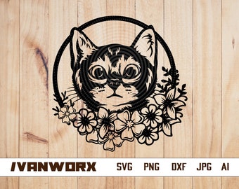 Bloemen kat SVG | Kat SVG | Kat met bloemen SVG | Huisdier SVG | Schattige Kitty SVG | Schattig kat gezicht SVG | Leuk huisdier | Dierlijke SVG | Kat gezicht SVG