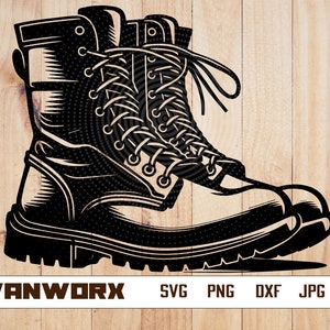 Combat Boots Svg | Military Boots Clipart | Patriotic Gear Cut File | US Army Shoes Stencil | Military Dog Tag png | Soldier Helmet Cutfile