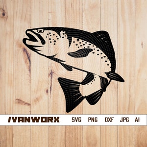 Trout Fish Svg | Outdoor Fishing Scene Clipart | Big Fish Cut File | Trout Fish Stencil | Bass fish T-shirt Design | Trout Fish png
