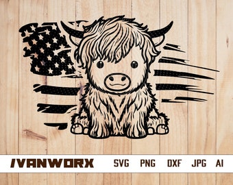 US かわいいハイランド牛が座っている SVG PNG | ハイランド牛 SVG | 牛 SVG | かわいい牛 SVG | 赤ちゃん牛 SVG | ハイランド牛のクリップアート ベクター CuttingFile Png