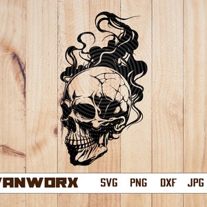 Skull Svg | Skull on Fire | Flaming Skull Svg | Fire Skeleton SVG | Gothic Horror Flame Heat Bones Biker | Instant Download | Png Dxf Eps