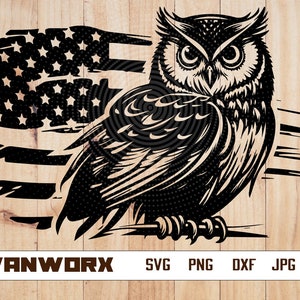 Hibou américain Svg | Clipart de hibou | Chouette Png | Tête de hibou dxf | Fichiers de coupe de hibou pour Cricut | Svg animal nocturne | Silhouette d&#39;oiseau | Pochoir de hibou de nuit