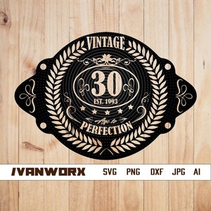 30e verjaardag vintage SVG | Jaar 1993 Clipart | Verouderd tot perfectie gesneden bestand | 40 jaar oude stencil | Gepersonaliseerde T-shirtontwerp | Dxf | PNG