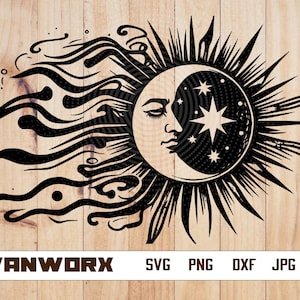 SUN and MOON SVG | Celestial Svg | Moon phases | Mystical Svg | Sun face | Stars | Boho | Sun and Moon Svg files for cricut | Png Dxf Eps
