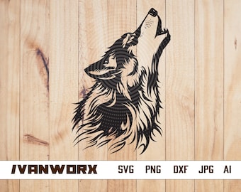 Wolf Scene Svg | Wolf Clipart | Howling Wolf Cut File | Mountain Scene Stencil | Night Wolf Howling T-shirt Design | Wildlife Dxf | Wolf Png