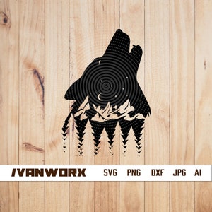 Wolf Svg | Howling Wolf Clipart | Night Wolf Cut File | Wolf Night Scene Stencil | Beast Animal shirt Design | Outdoor Dxf | Wild Beast Png
