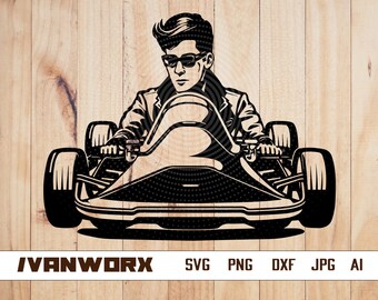 Kart Svg | US Go Kart Clipart | Distressed Flag Cut File | Extreme Sports Stencil | Go Kart T-shirt Design | US Flag Dxf | Race Kart Png
