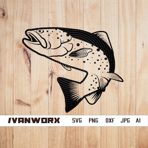 Trout Fish Svg | Outdoor Fishing Scene Clipart | Big Fish Cut File | Trout Fish Stencil | Bass fish T-shirt Design | Trout Fish png