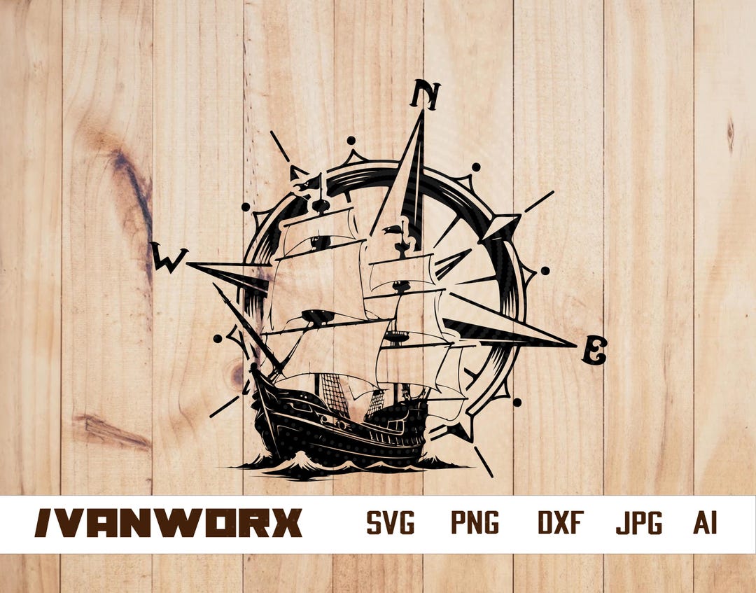 Pirate Boat Compass Svg | Pirate Scene Svg | Nautical Svg | Viking Boat ...