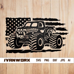 US Monster Truck svg | Monster Truck png | Monster Truck T-shirt Design | Monster Truck dxf | Monster Truck stencil | Monster Truck Cut File
