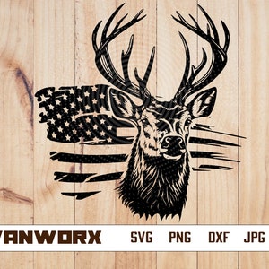 US Deer Head svg | Hunter Dad Shirt png | Deer Hunting dxf | Antler Cutfile | USA Outdoor Stencil | Longhorn dxf | Zoo Crew Animal Clipart