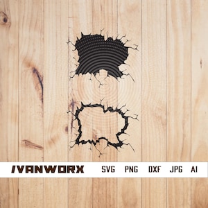 May include: Two black cracked holes in a wooden surface. The holes are different sizes and shapes. The larger hole is round and the smaller hole is more rectangular. The wood is light brown and has a grain pattern.