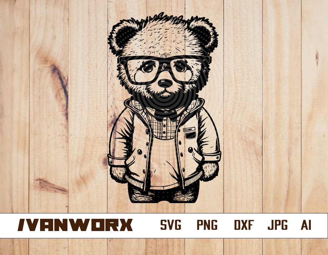 Sweat à Capuche Illustration Teddy Bear Hipster - Design Graphique Cool - Cadeau Original - Pour Hommes, Femmes, Ados - Poids 241 G