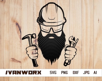 Beard Man Construction svg / Construction Dad T-shirt Design Gift Idea png / Construction Clipart / Construction Cut File / Construction svg