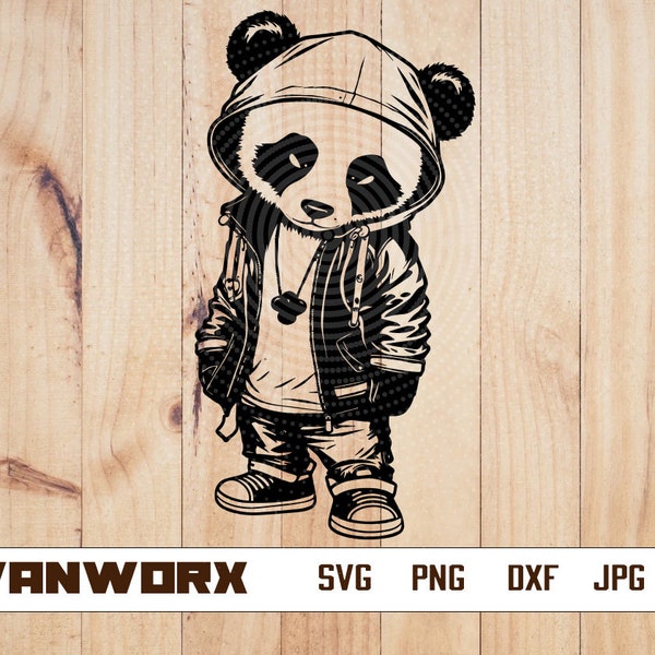 Panda Bear Hiphop Svg | Cool Panda Clipart | Hipster Panda Bear Cut File | Hip Hop Lover Stencil | Panda Bear Tshirt Design | Swag Dxf | Png