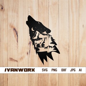 Wolf Svg | Howling Wolf Clipart | Night Wolf Cut File | Wolf Night Scene Stencil | Beast Animal shirt Design | Outdoor Dxf | Wild Beast Png