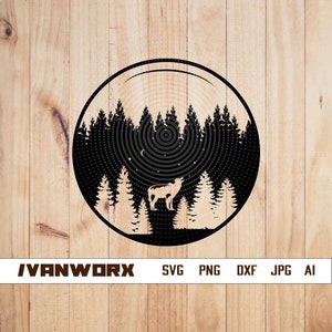 Wolf Svg | Howling Wolf Clipart | Night Wolf Cut File | Wolf Night Scene Stencil | Beast Animal shirt Design | Outdoor Dxf | Wild Beast Png