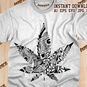 Peut inclure: Conception graphique en noir et blanc d'une feuille de marijuana stylisée avec des motifs complexes.