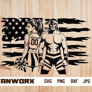 US Wrestler with cheerleader svg | Wrestling svg | Personalized name | Wrestler clipart | Wrestler dxf | Wrestler cutting files eps dxf png