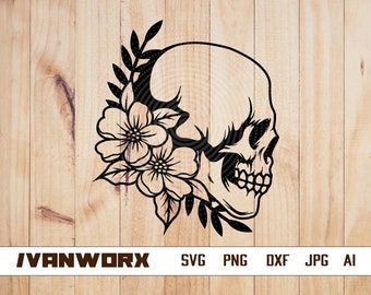 Floral Skull svg | Floral Skull png | Skull Shirt svg | Skull Shirt dxf | Skull Cutfiles | Skull Clipart | Butterfly svg | Halloween svg