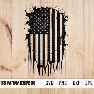 Dripping American Flag SVG | America SVG | USA Decal T-Shirt Sticker Graphics | Cutting File Printable Clipart Vector Digital Dxf Png Eps Ai