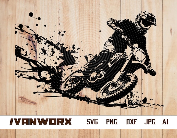 Motorcycle Racer SVG | Dirt Bike PNG | Offroad Racing Circuit Vehicle Race Motor Sport | Cutfile Printable Clipart Vector Digital Dxf Eps Ai